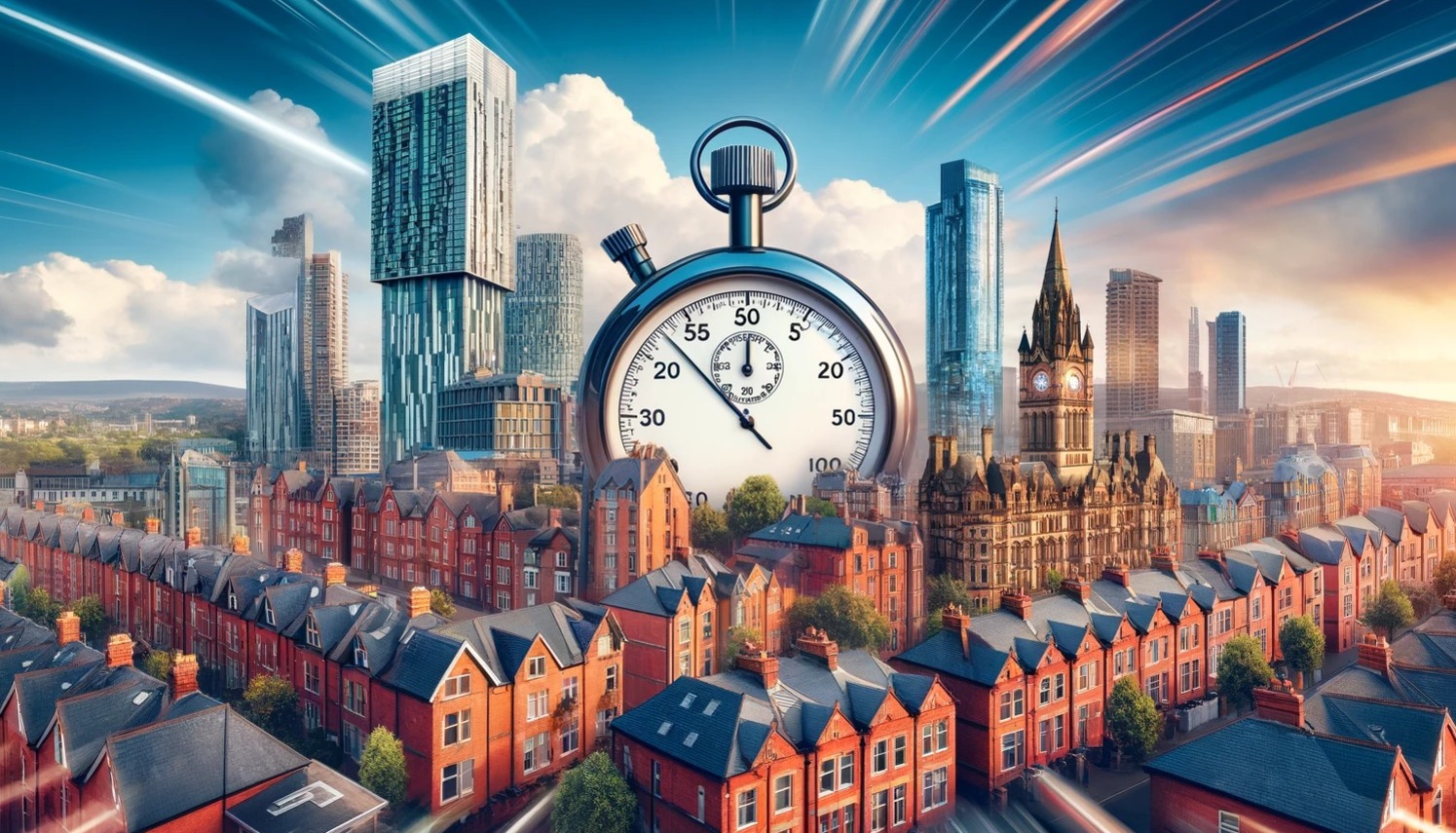 Houses and Manchester Landmarks with Stopwatch